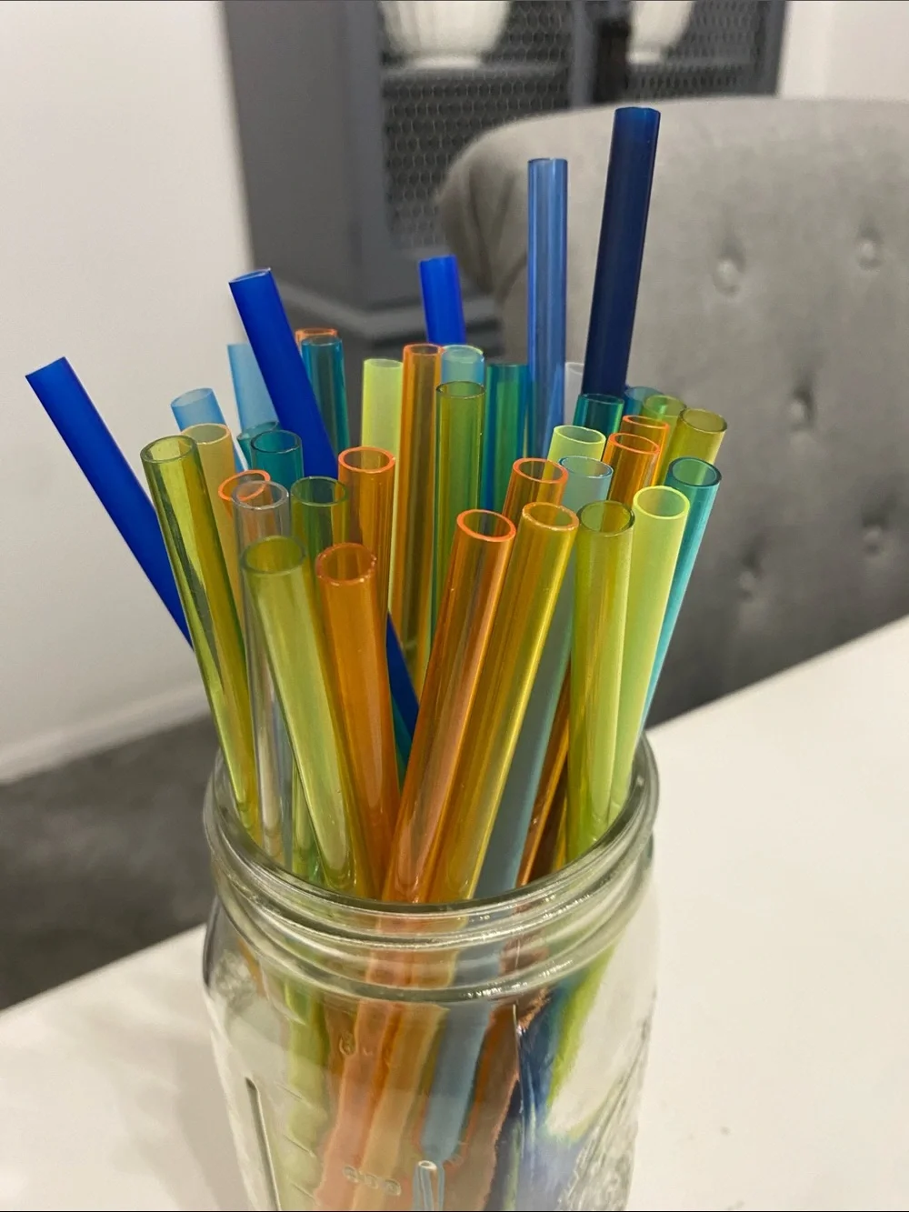 45 Reusable Multi-Color Plastic Straws, Blue, Green, Yellow, Orange for Tumblers
